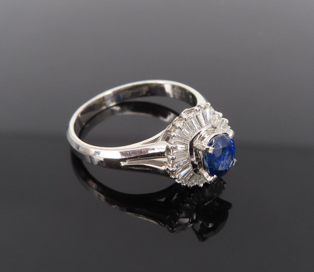 Vintage 0.50ct Blue Sapphire & 0.19ct Diamond Platinum Cocktail Ring Size 4.25