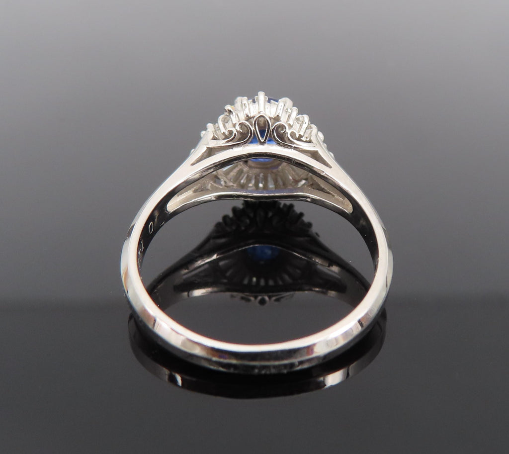 Vintage 0.50ct Blue Sapphire & 0.19ct Diamond Platinum Cocktail Ring Size 4.25