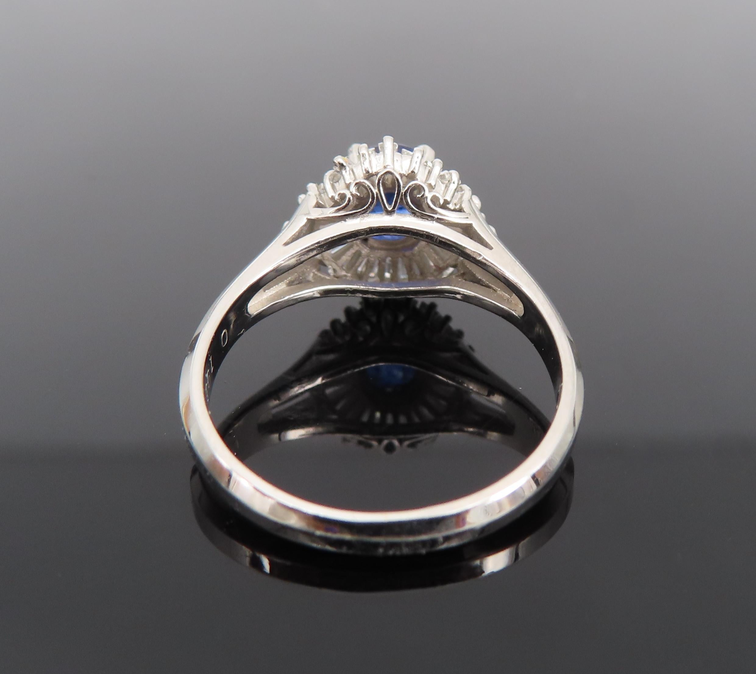 Vintage 0.50ct Blue Sapphire & 0.19ct Diamond Platinum Cocktail Ring Size 4.25