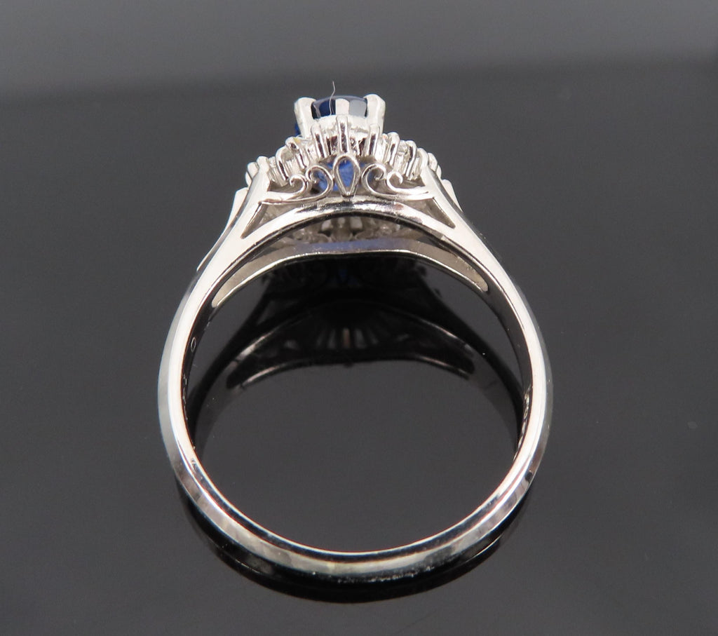 Vintage 0.50ct Blue Sapphire & 0.19ct Diamond Platinum Cocktail Ring Size 4.25