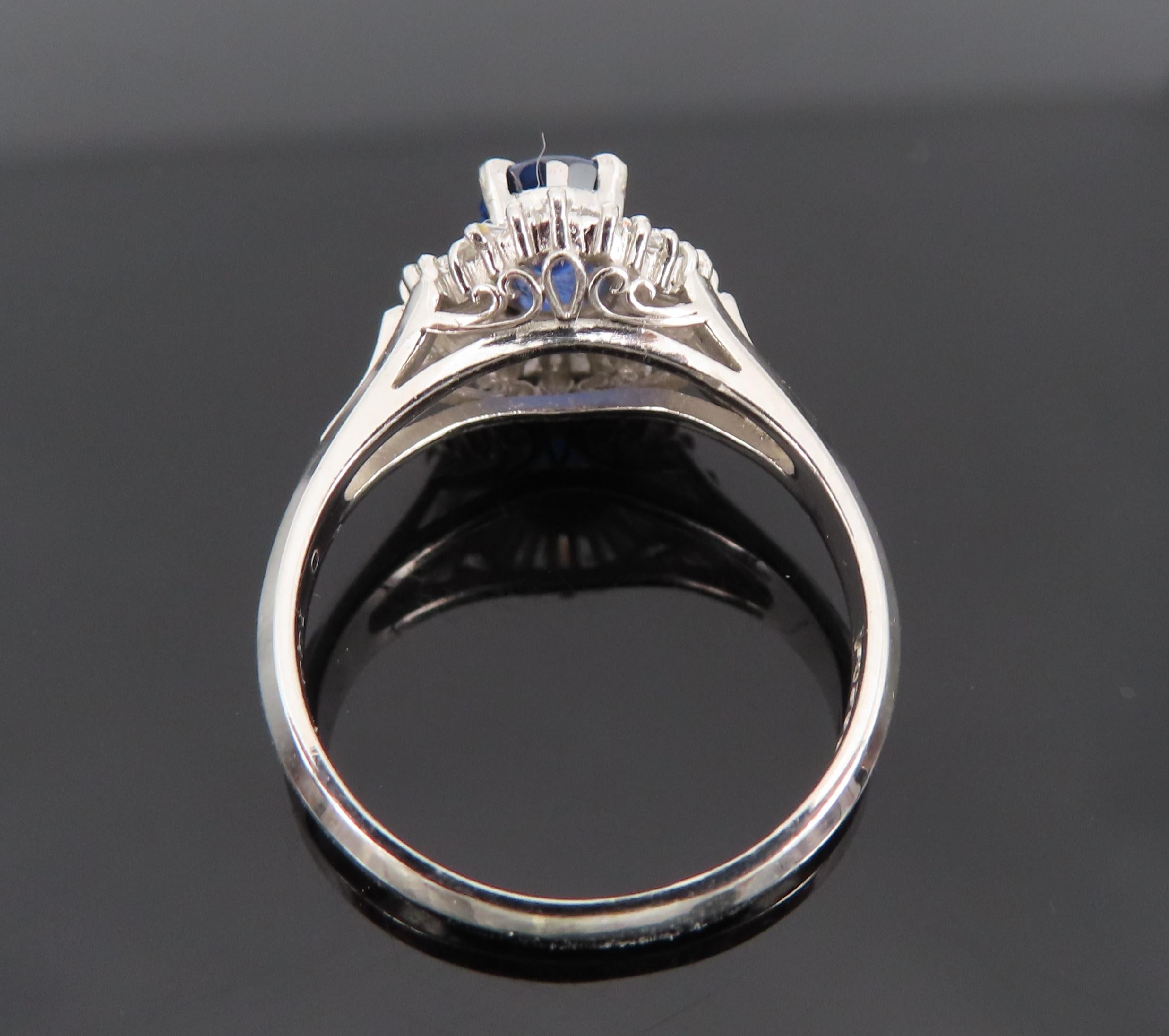Vintage 0.50ct Blue Sapphire & 0.19ct Diamond Platinum Cocktail Ring Size 4.25