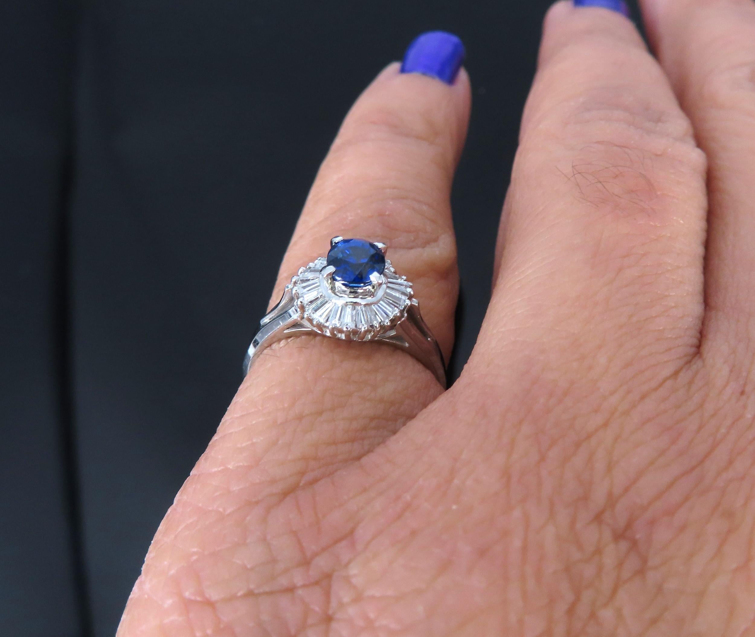 Vintage 0.50ct Blue Sapphire & 0.19ct Diamond Platinum Cocktail Ring Size 4.25