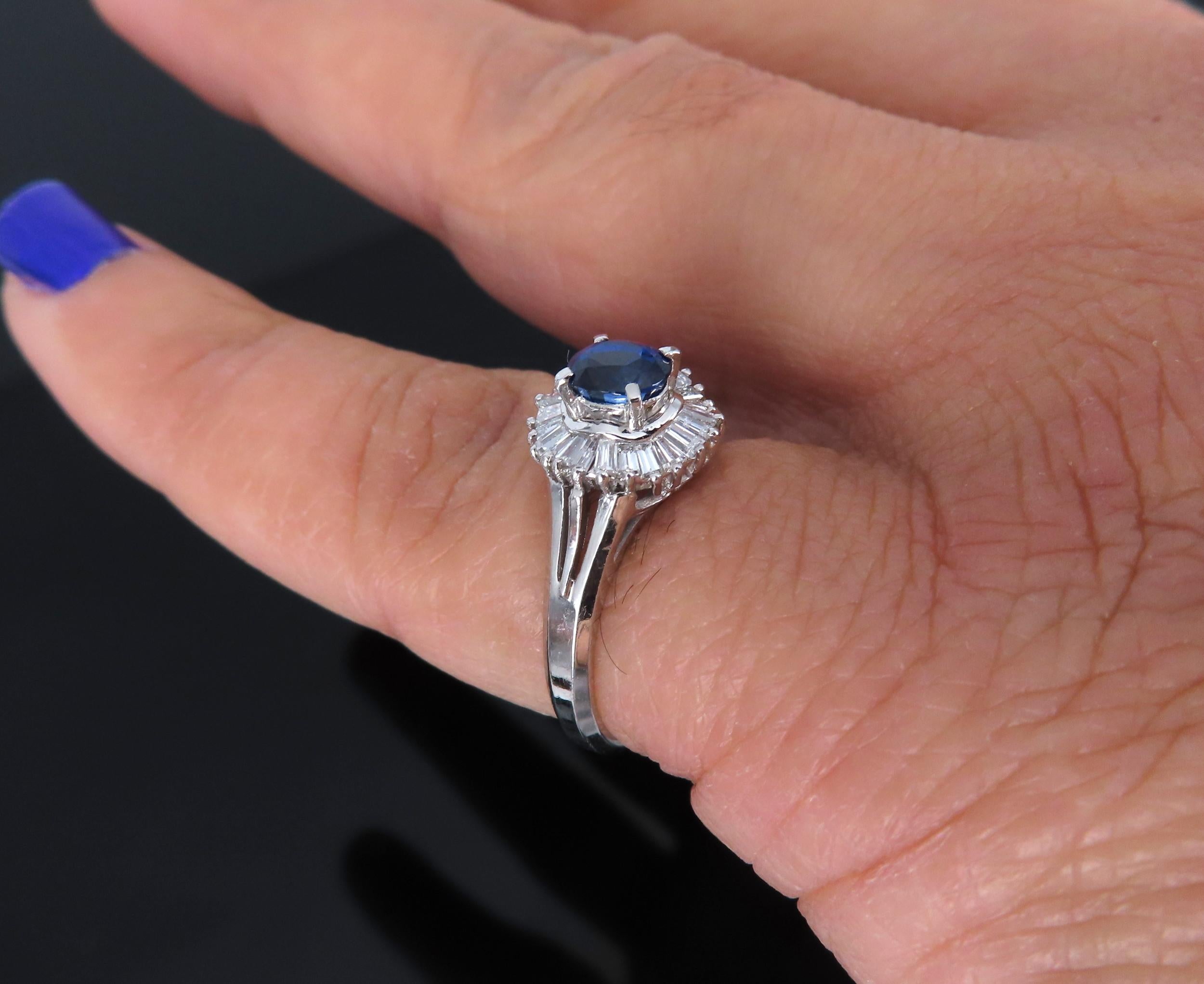 Vintage 0.50ct Blue Sapphire & 0.19ct Diamond Platinum Cocktail Ring Size 4.25
