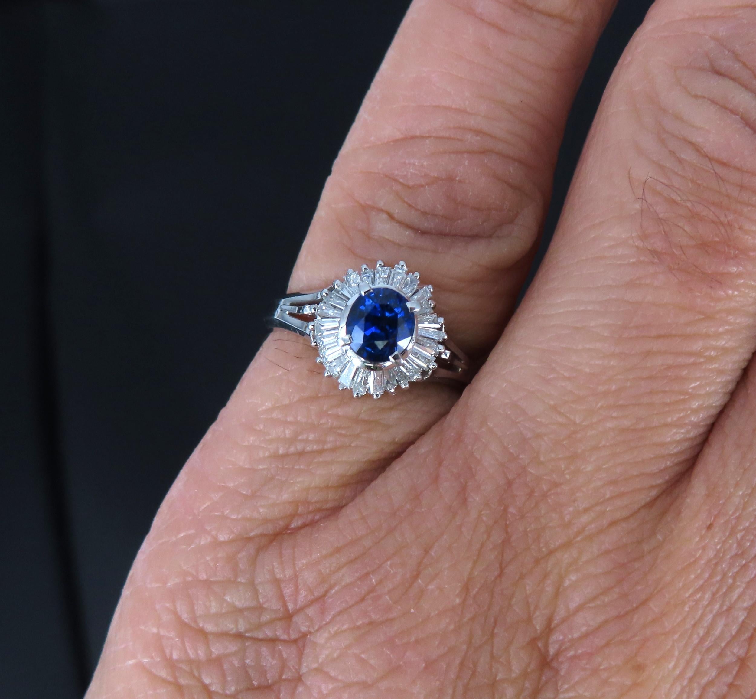 Vintage 0.50ct Blue Sapphire & 0.19ct Diamond Platinum Cocktail Ring Size 4.25