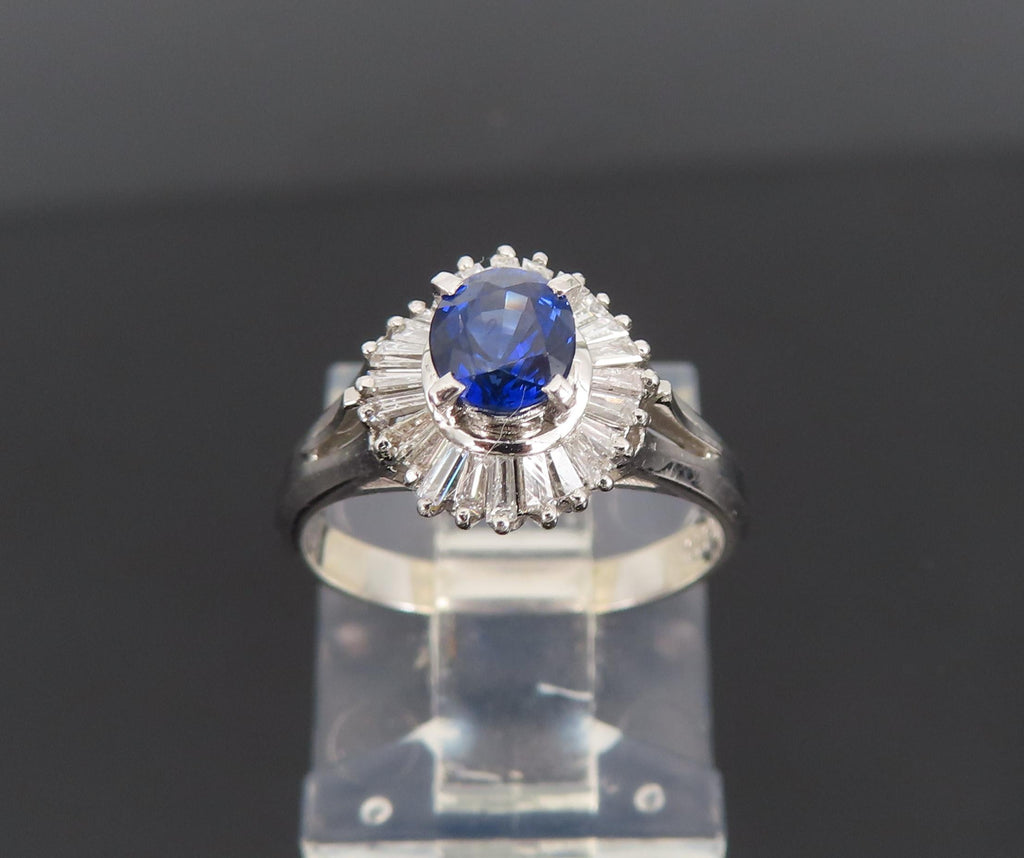 Vintage 0.50ct Blue Sapphire & 0.19ct Diamond Platinum Cocktail Ring Size 4.25
