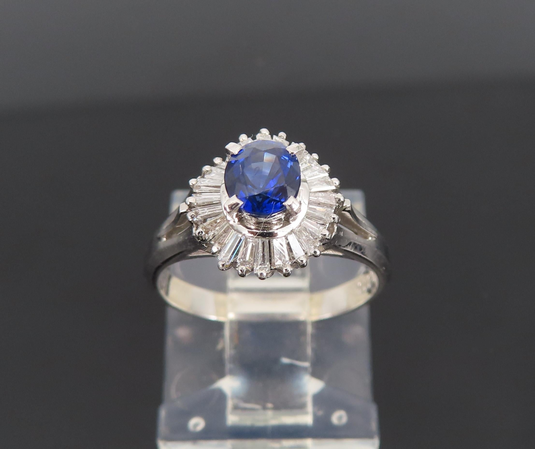 Vintage 0.50ct Blue Sapphire & 0.19ct Diamond Platinum Cocktail Ring Size 4.25