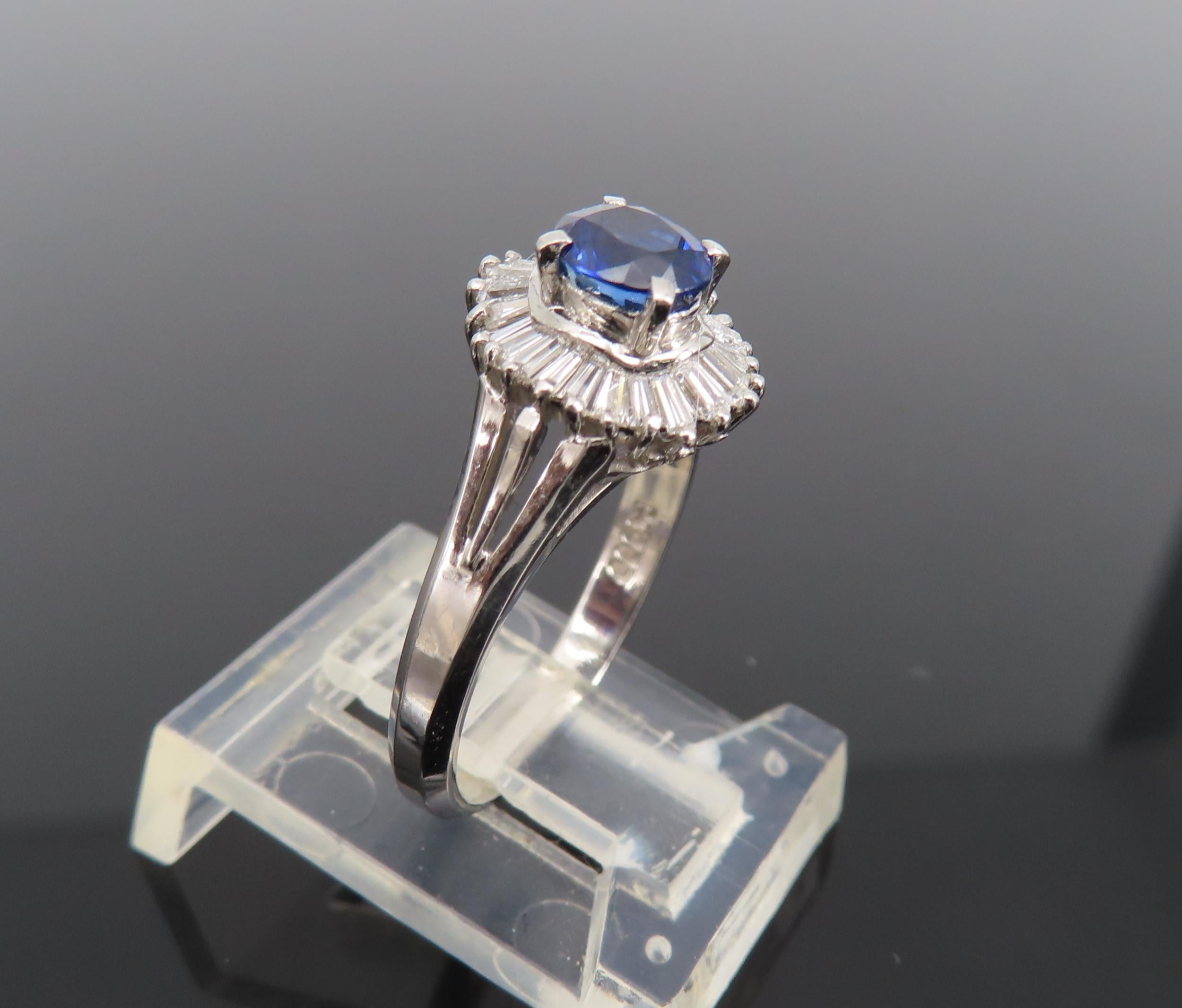 Vintage 0.50ct Blue Sapphire & 0.19ct Diamond Platinum Cocktail Ring Size 4.25