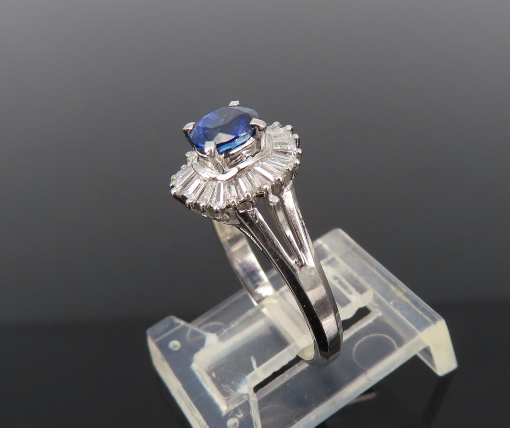 Vintage 0.50ct Blue Sapphire & 0.19ct Diamond Platinum Cocktail Ring Size 4.25