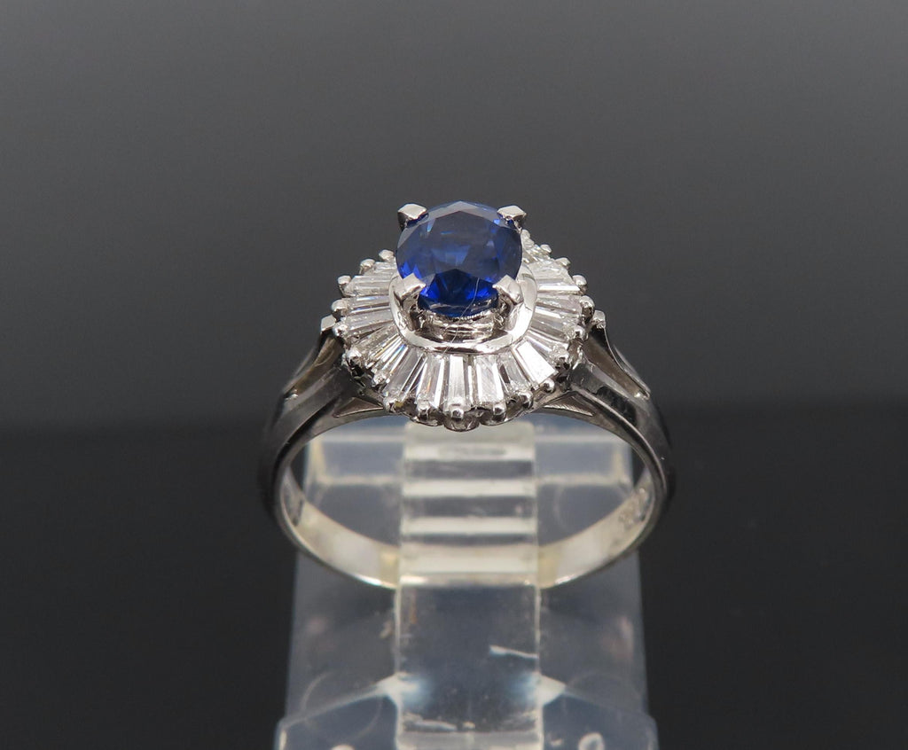 Vintage 0.50ct Blue Sapphire & 0.19ct Diamond Platinum Cocktail Ring Size 4.25