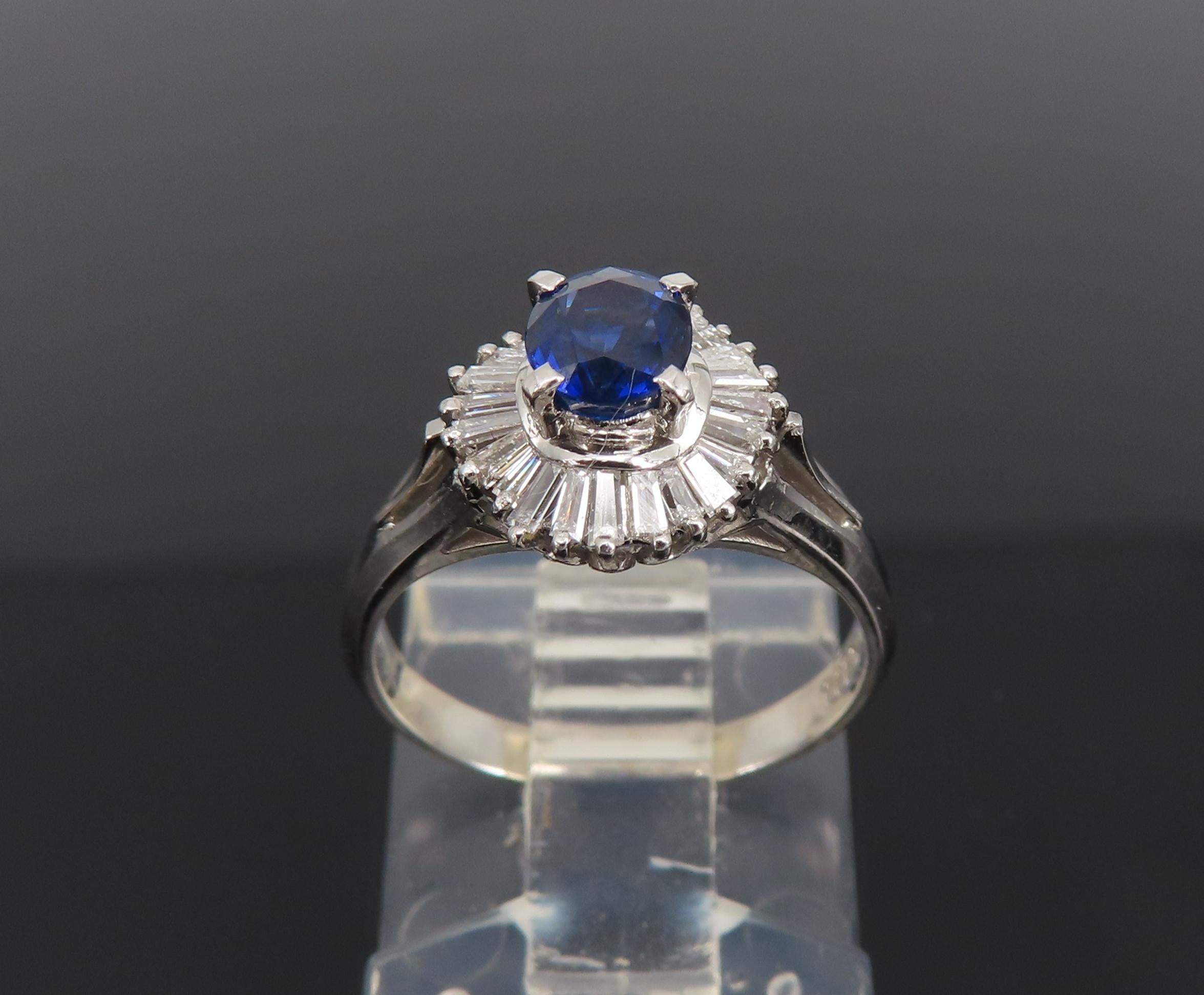 Vintage 0.50ct Blue Sapphire & 0.19ct Diamond Platinum Cocktail Ring Size 4.25