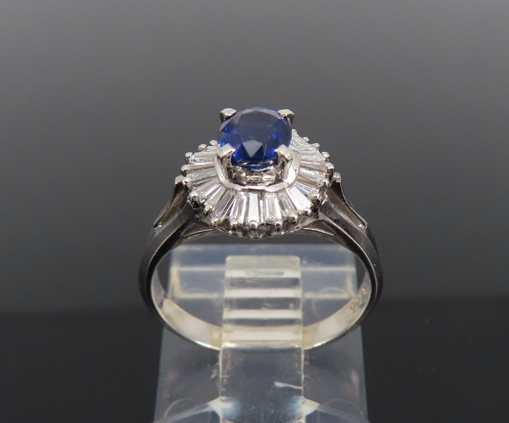 Vintage 0.50ct Blue Sapphire & 0.19ct Diamond Platinum Cocktail Ring Size 4.25