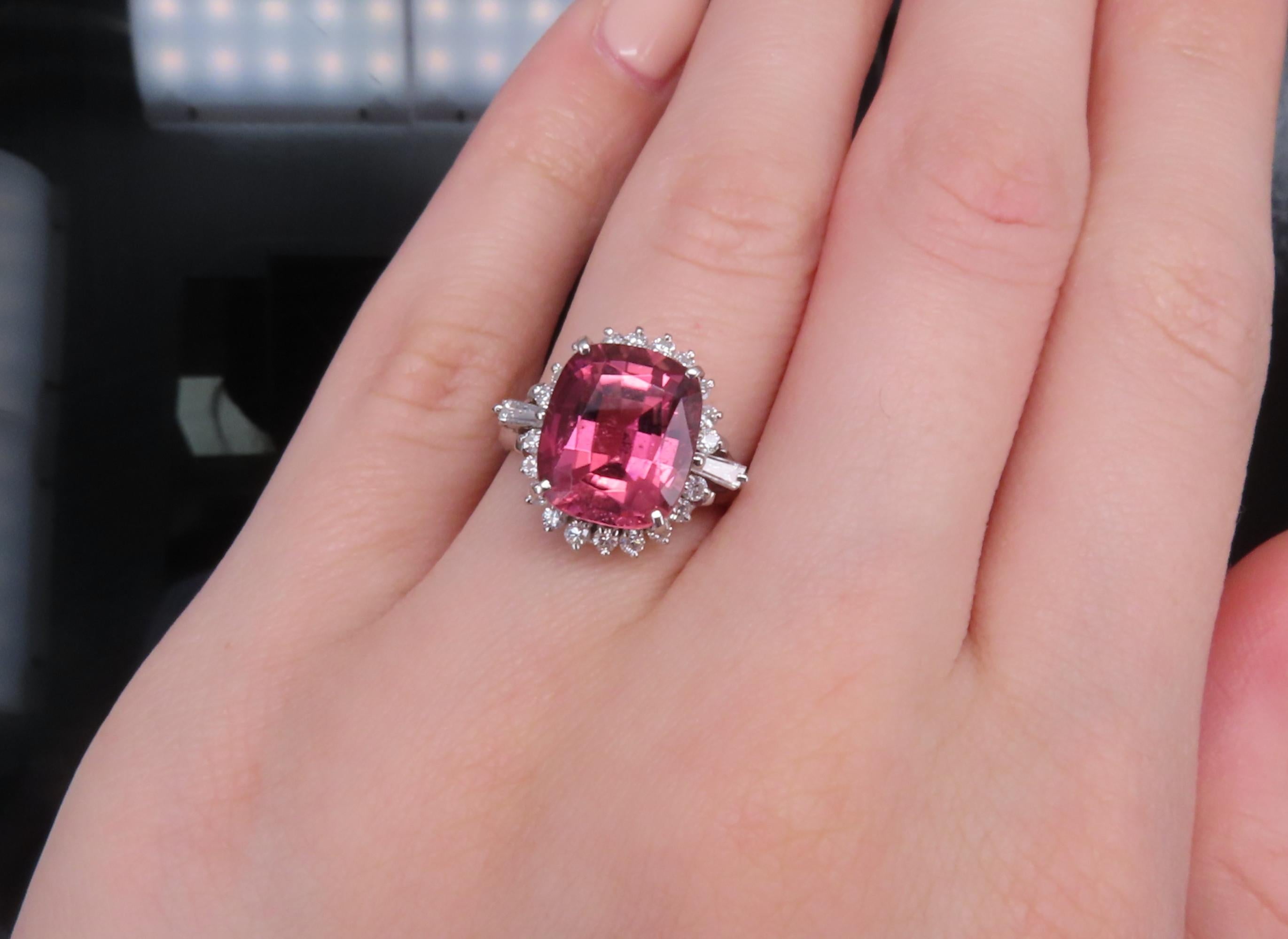 Fine 4.97ct Natural Pink Tourmaline & 0.42ct Diamond Platinum Halo Ring Size 5.5