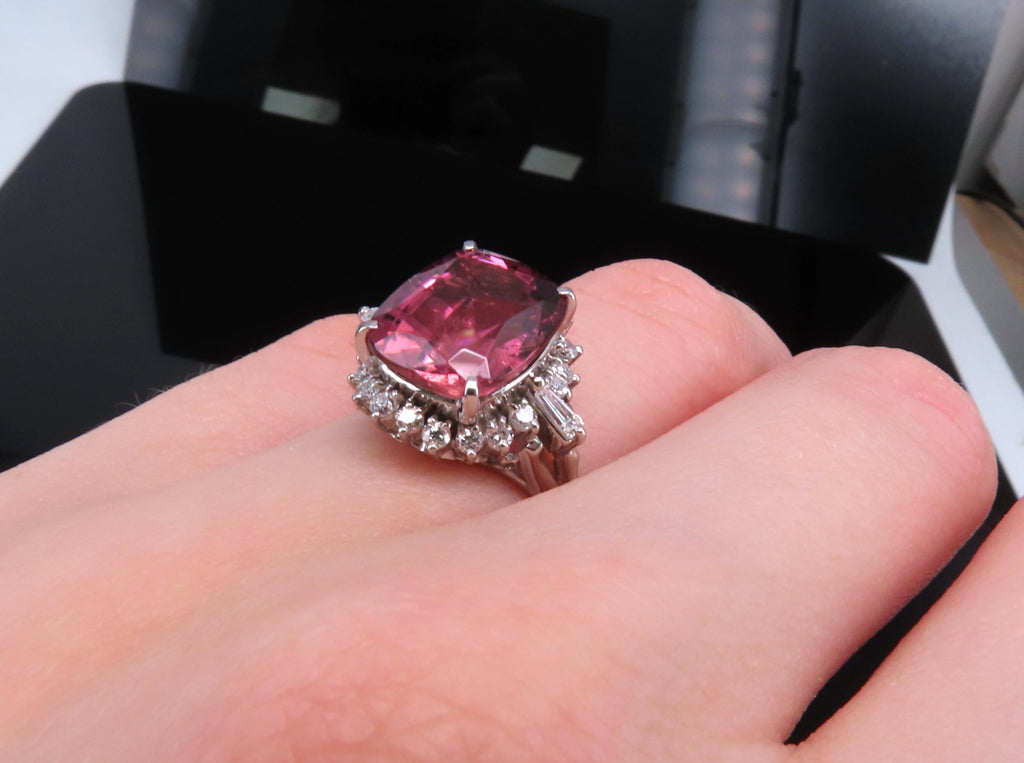 Fine 4.97ct Natural Pink Tourmaline & 0.42ct Diamond Platinum Halo Ring Size 5.5