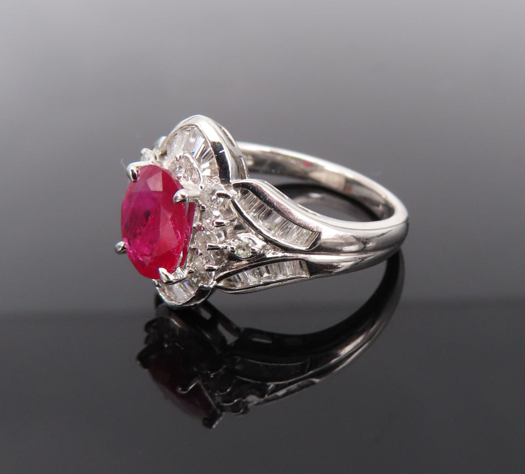 Vintage 1.17ct Vivid Red Ruby & 0.68ct Diamond Platinum Cocktail Ring Size 7