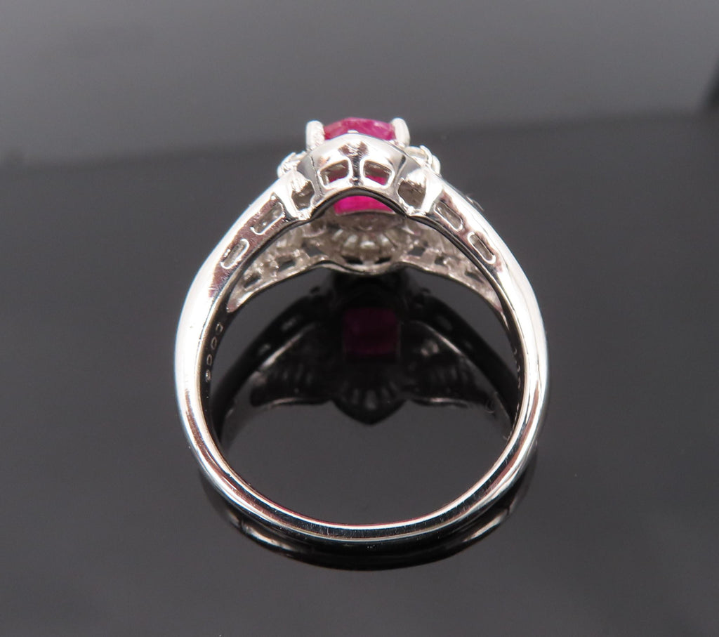 Vintage 1.17ct Vivid Red Ruby & 0.68ct Diamond Platinum Cocktail Ring Size 7
