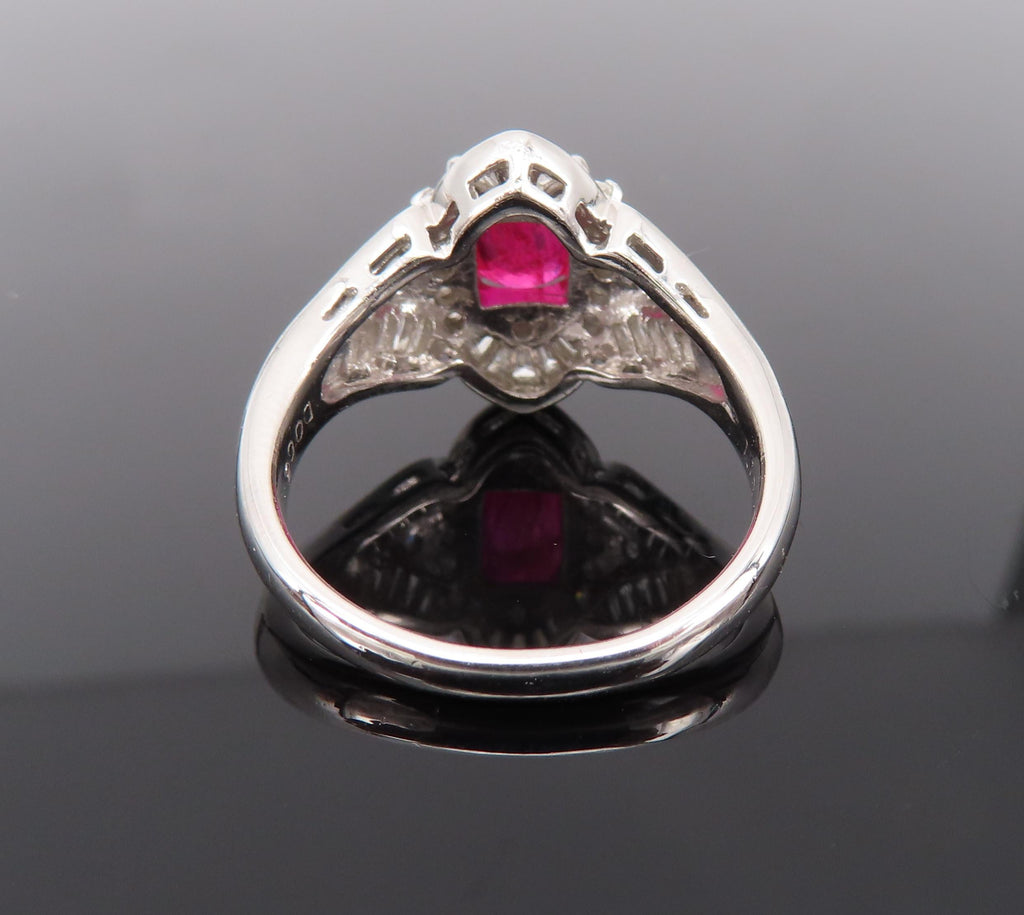 Vintage 1.17ct Vivid Red Ruby & 0.68ct Diamond Platinum Cocktail Ring Size 7