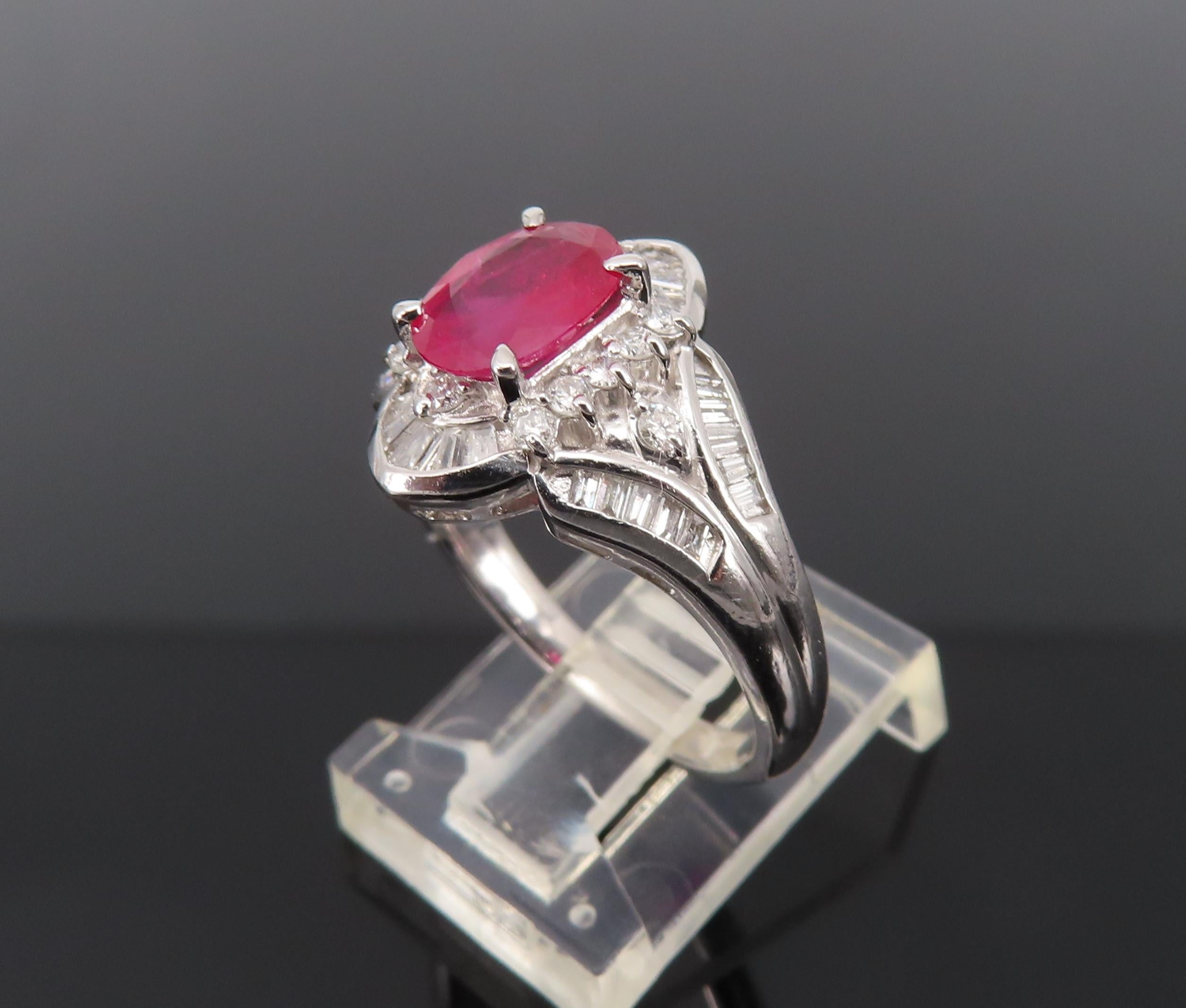 Vintage 1.17ct Vivid Red Ruby & 0.68ct Diamond Platinum Cocktail Ring Size 7