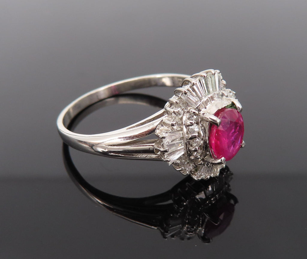 Fine 0.77ct Intense Red Ruby & 0.35ct Diamond Platinum Cocktail Ring Size 6.75