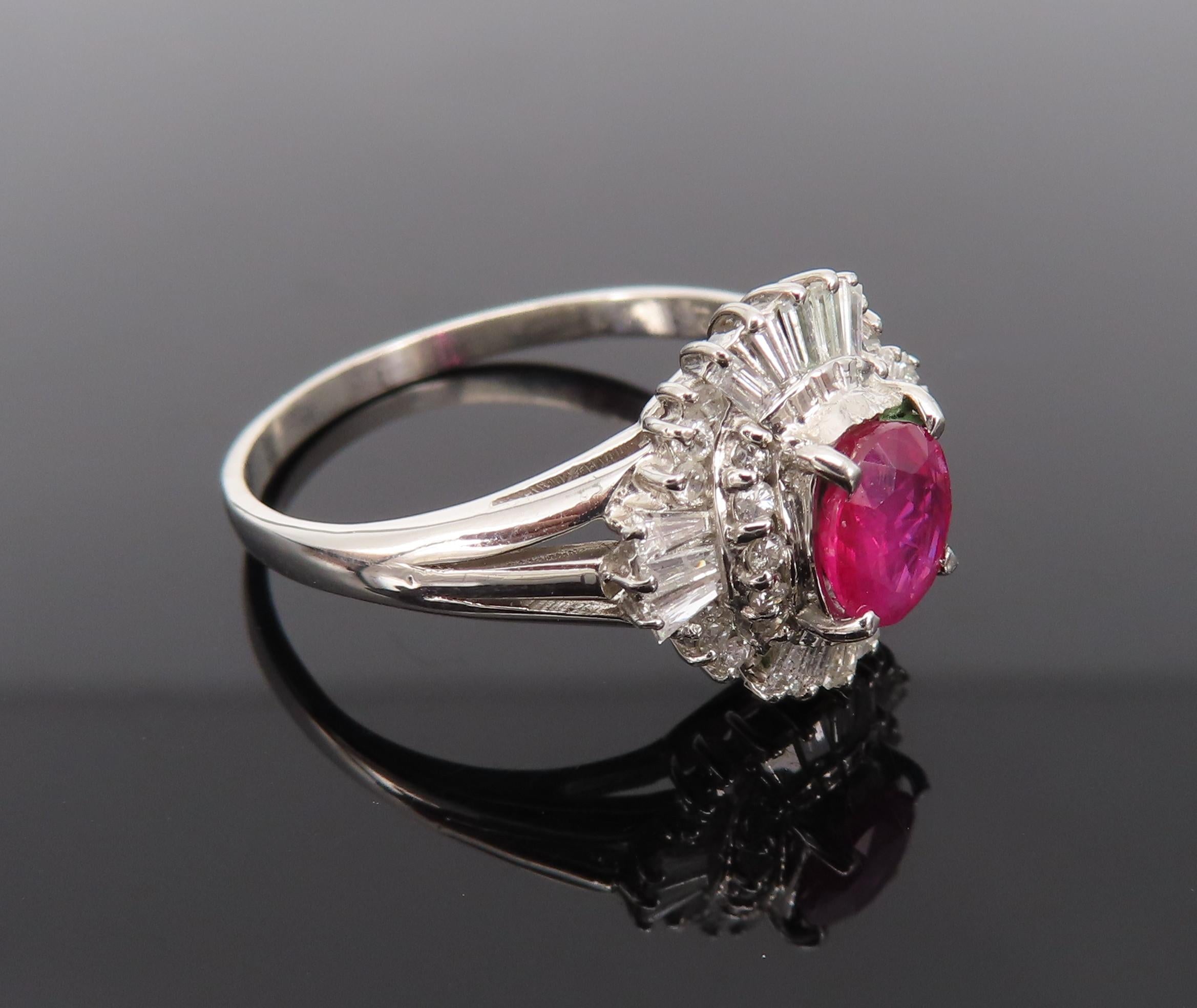 Fine 0.77ct Intense Red Ruby & 0.35ct Diamond Platinum Cocktail Ring Size 6.75