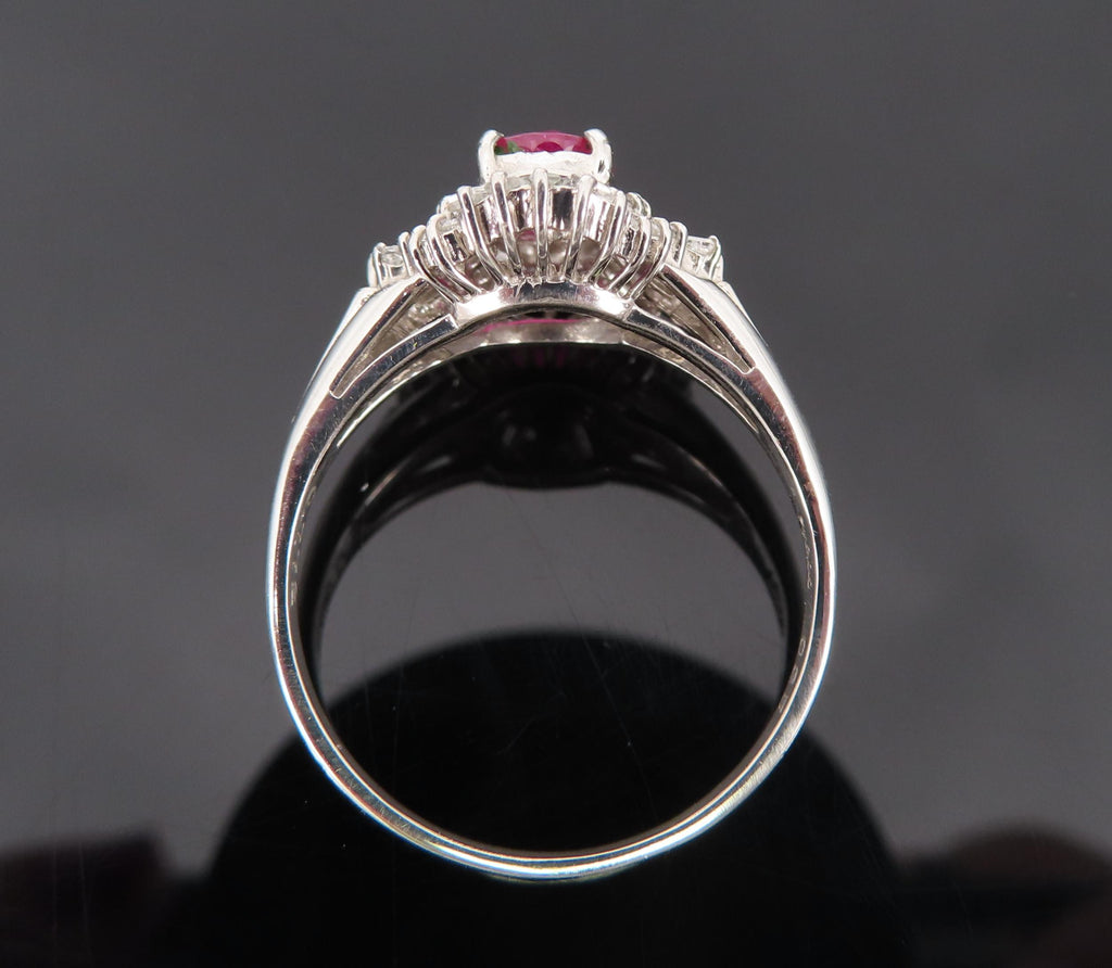Fine 0.77ct Intense Red Ruby & 0.35ct Diamond Platinum Cocktail Ring Size 6.75