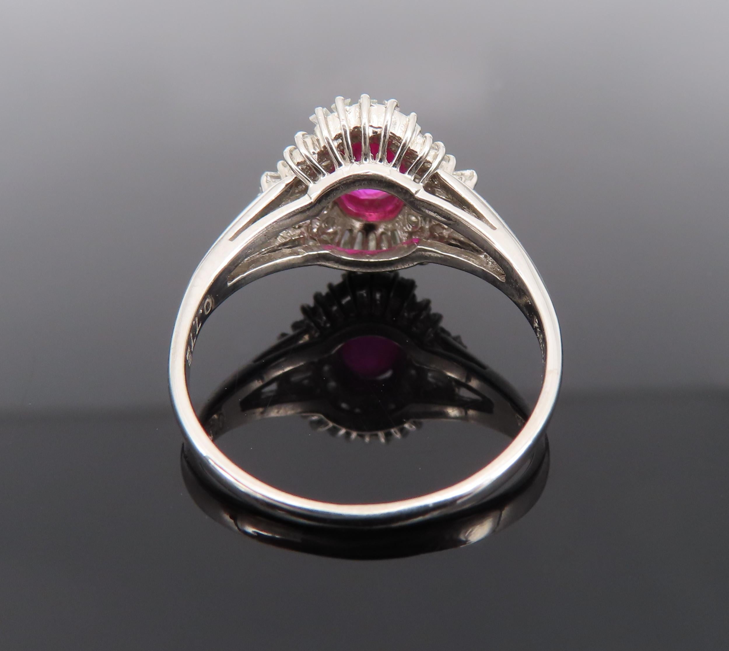 Fine 0.77ct Intense Red Ruby & 0.35ct Diamond Platinum Cocktail Ring Size 6.75