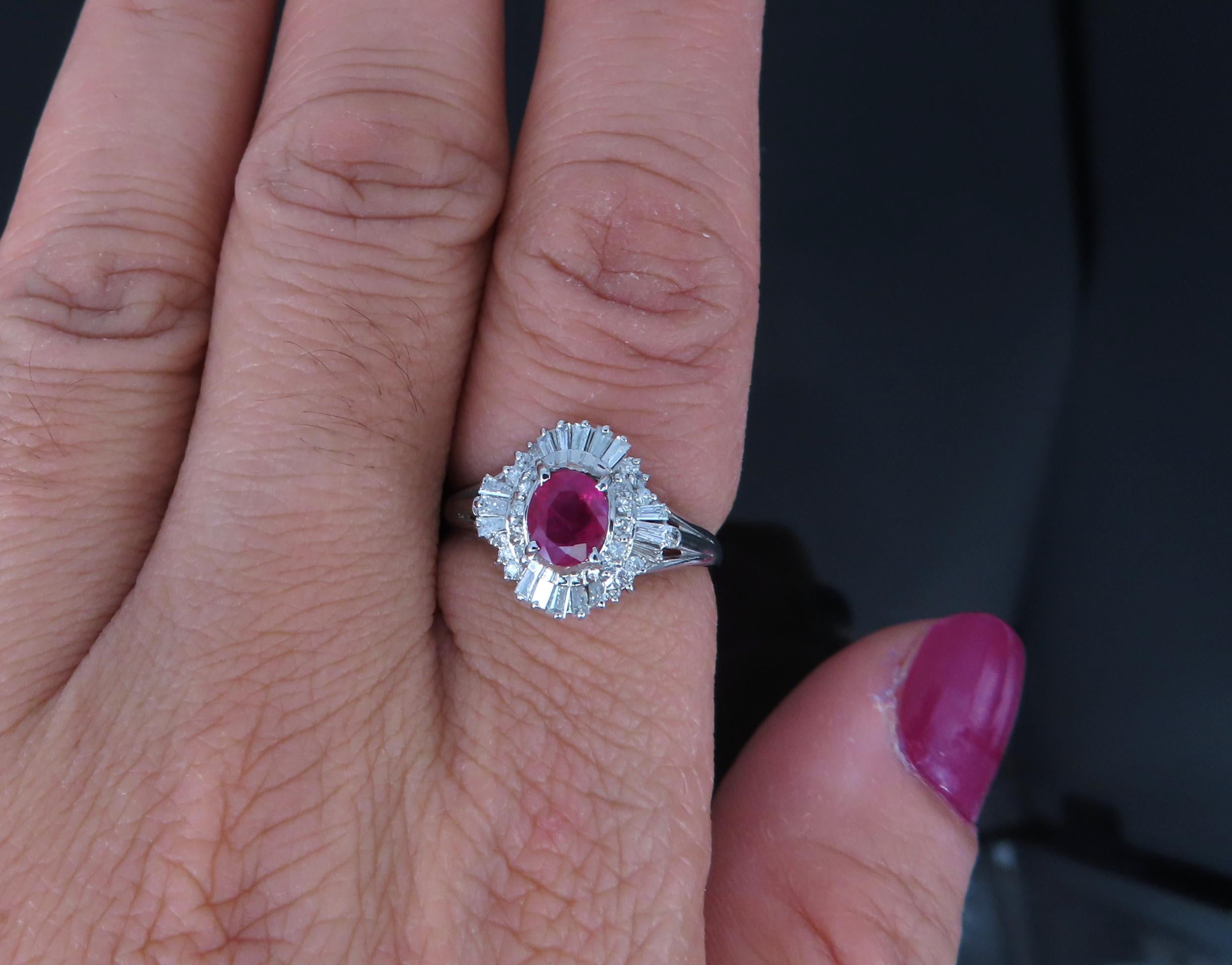 Fine 0.77ct Intense Red Ruby & 0.35ct Diamond Platinum Cocktail Ring Size 6.75