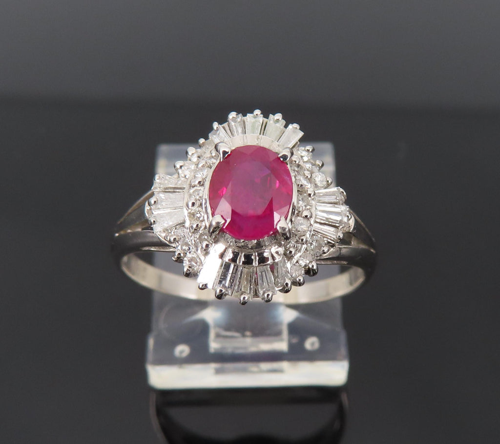 Fine 0.77ct Intense Red Ruby & 0.35ct Diamond Platinum Cocktail Ring Size 6.75
