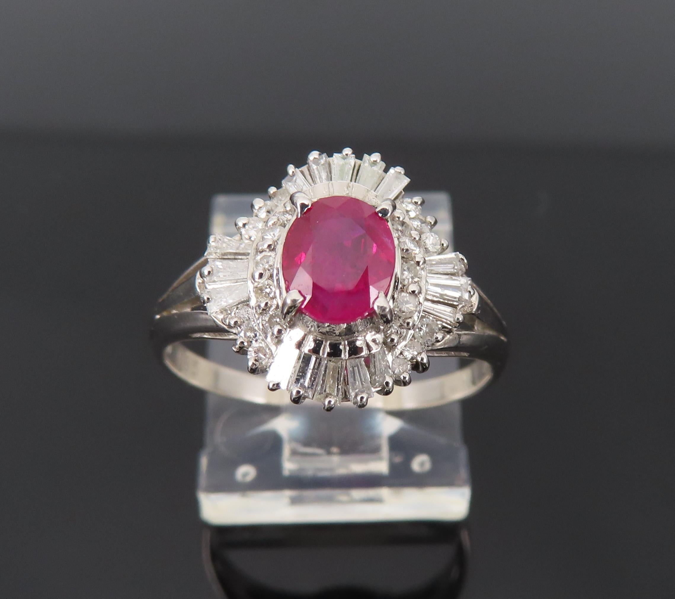 Fine 0.77ct Intense Red Ruby & 0.35ct Diamond Platinum Cocktail Ring Size 6.75
