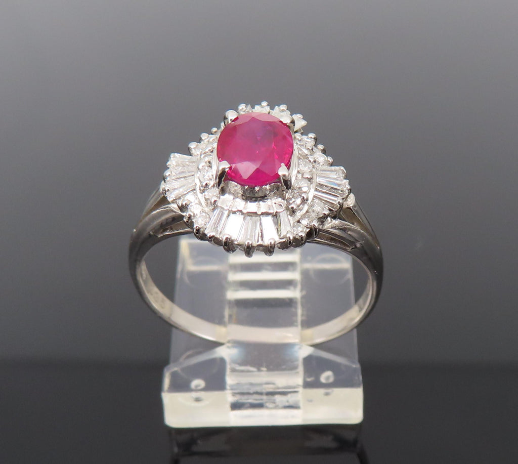 Fine 0.77ct Intense Red Ruby & 0.35ct Diamond Platinum Cocktail Ring Size 6.75