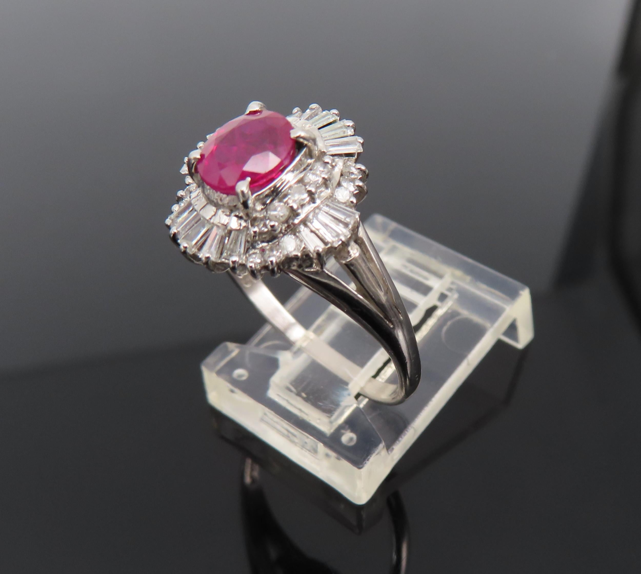 Fine 0.77ct Intense Red Ruby & 0.35ct Diamond Platinum Cocktail Ring Size 6.75