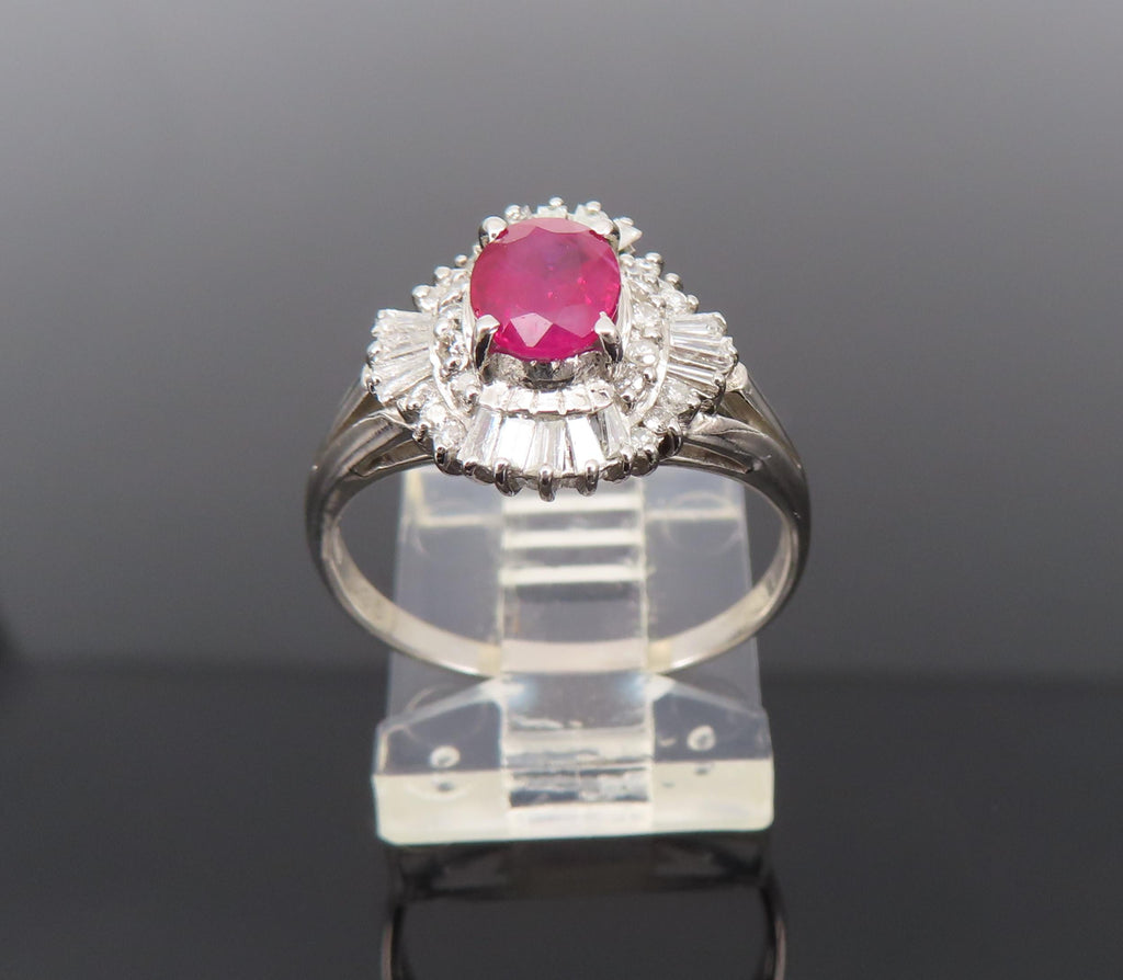 Fine 0.77ct Intense Red Ruby & 0.35ct Diamond Platinum Cocktail Ring Size 6.75