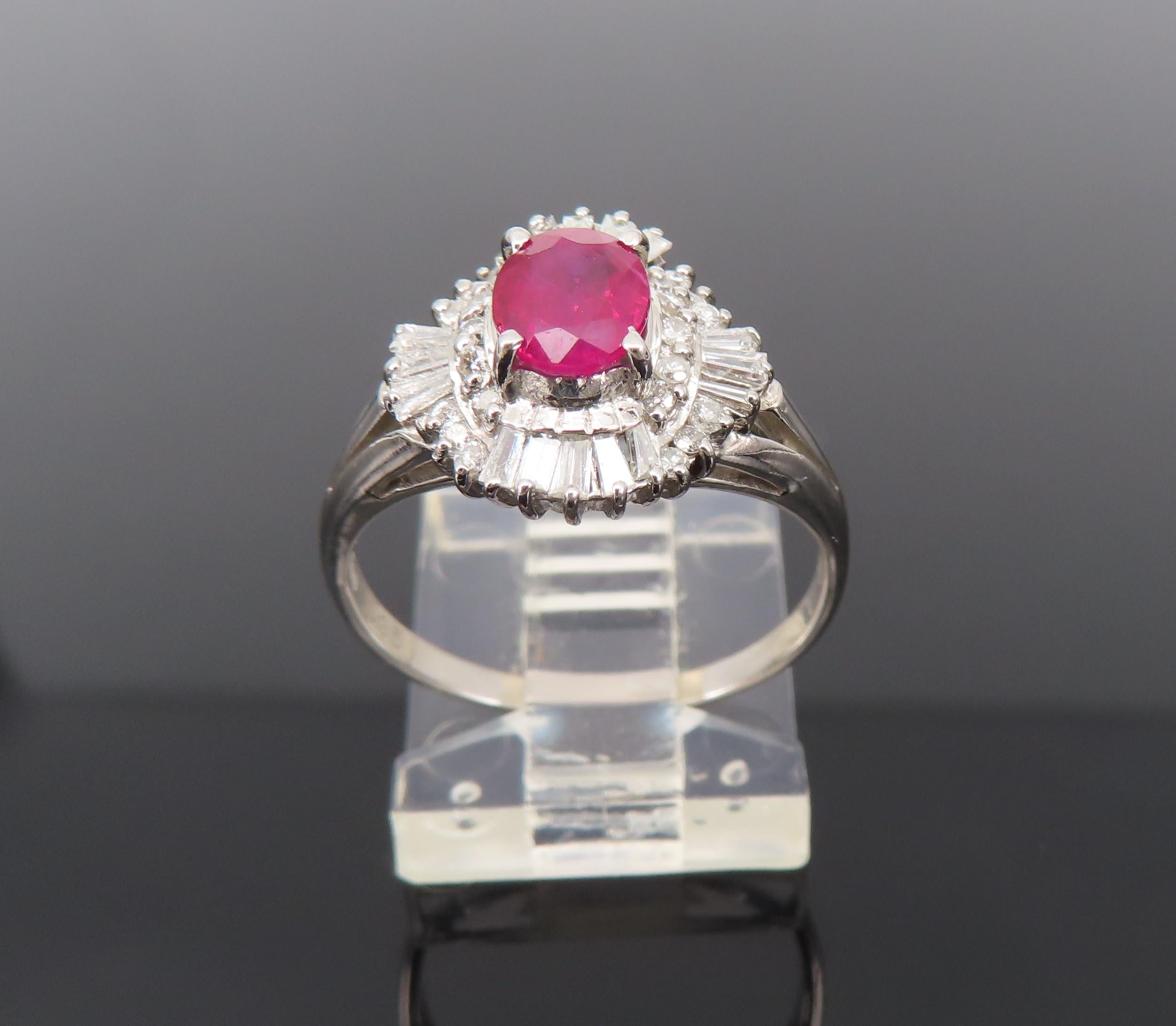 Fine 0.77ct Intense Red Ruby & 0.35ct Diamond Platinum Cocktail Ring Size 6.75