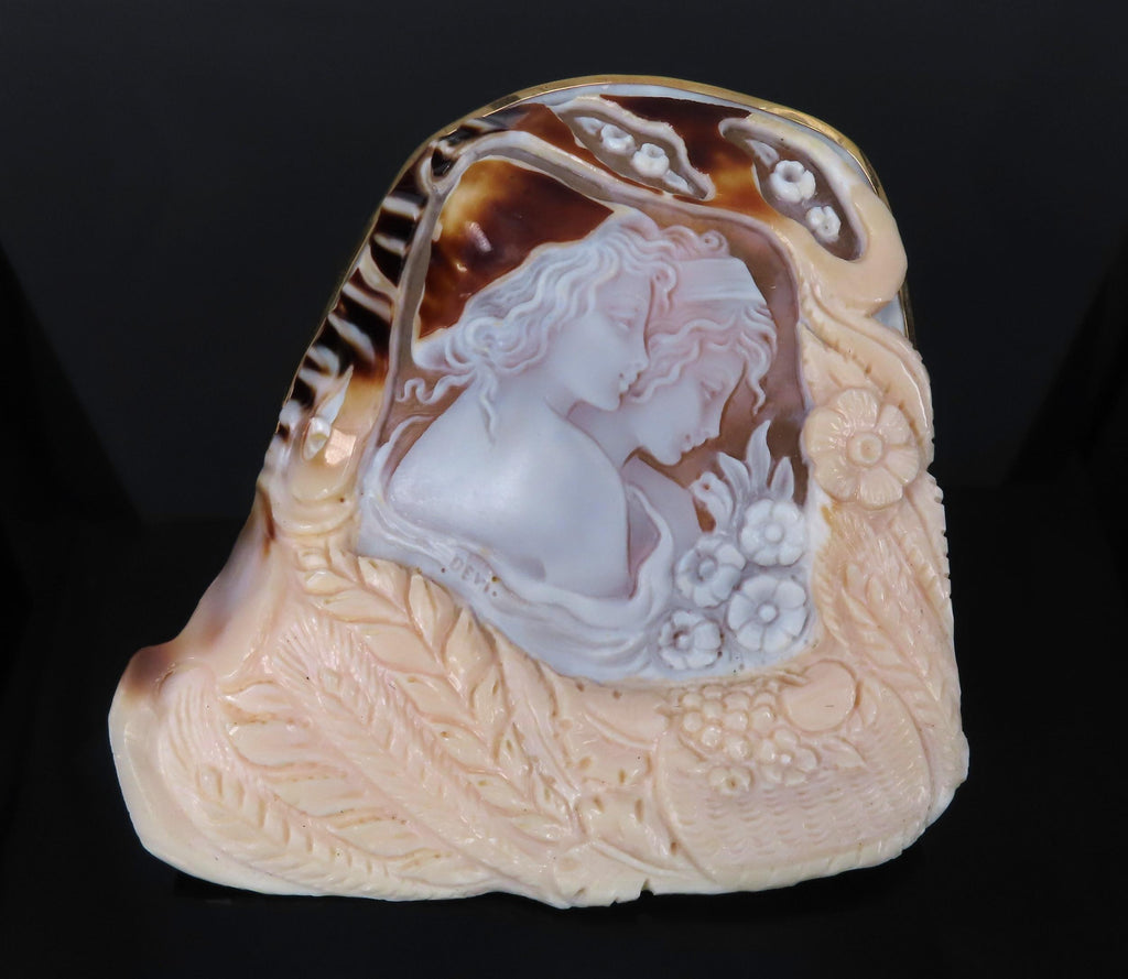 Vintage 92x90mm Hand Carved Shell Cameo 18K Yellow Gold Pendant Brooch 80.2g