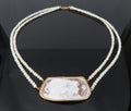 Vintage 50x26mm Hand Carved Shell Cameo & Pearl 18K Yellow Gold Necklace 19.9g