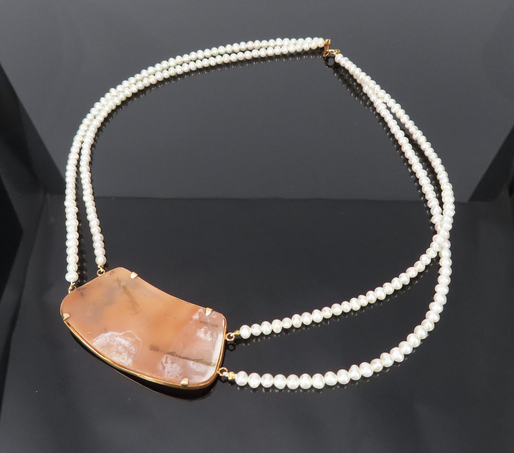 Vintage 50x26mm Hand Carved Shell Cameo & Pearl 18K Yellow Gold Necklace 19.9g