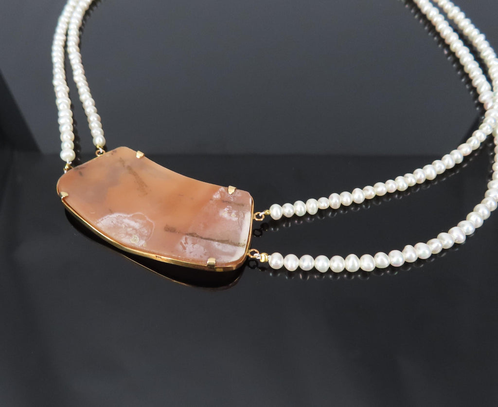 Vintage 50x26mm Hand Carved Shell Cameo & Pearl 18K Yellow Gold Necklace 19.9g