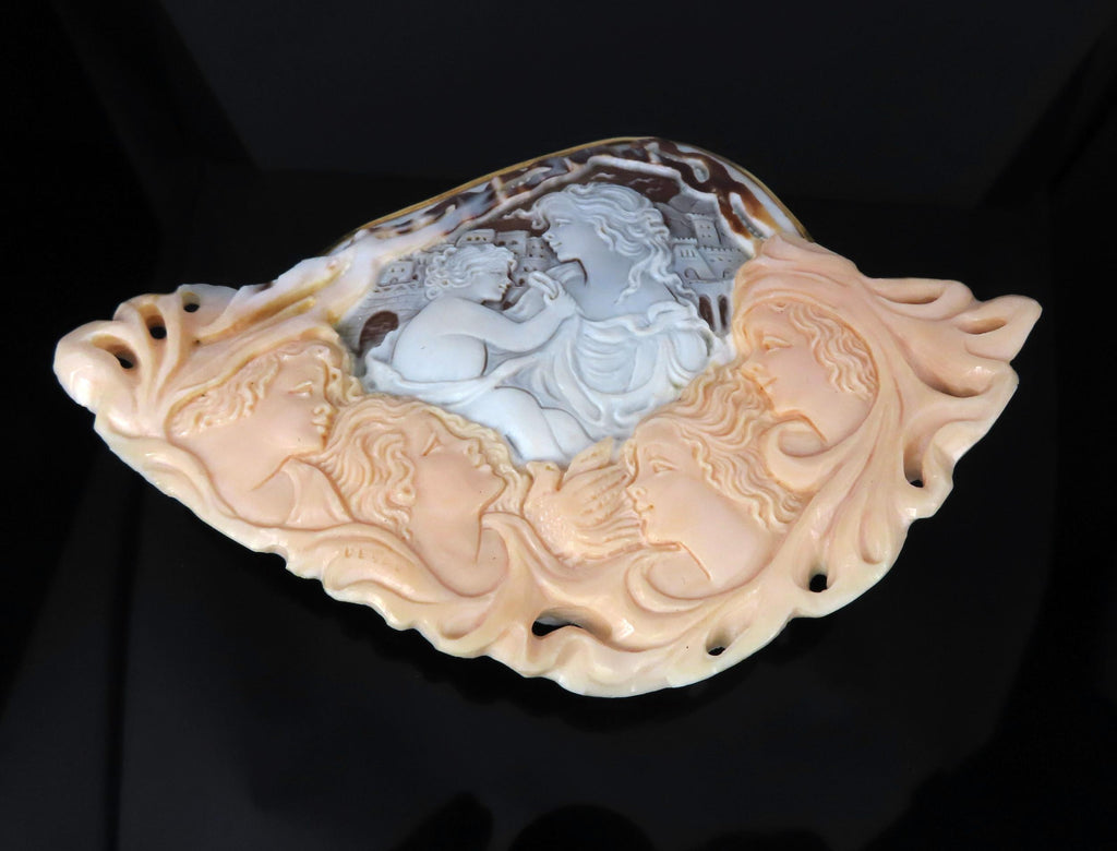 Gigantic Masterpiece 4x5.5 Inch Shell Cameo 18K Yellow Gold Pendant Brooch 110g