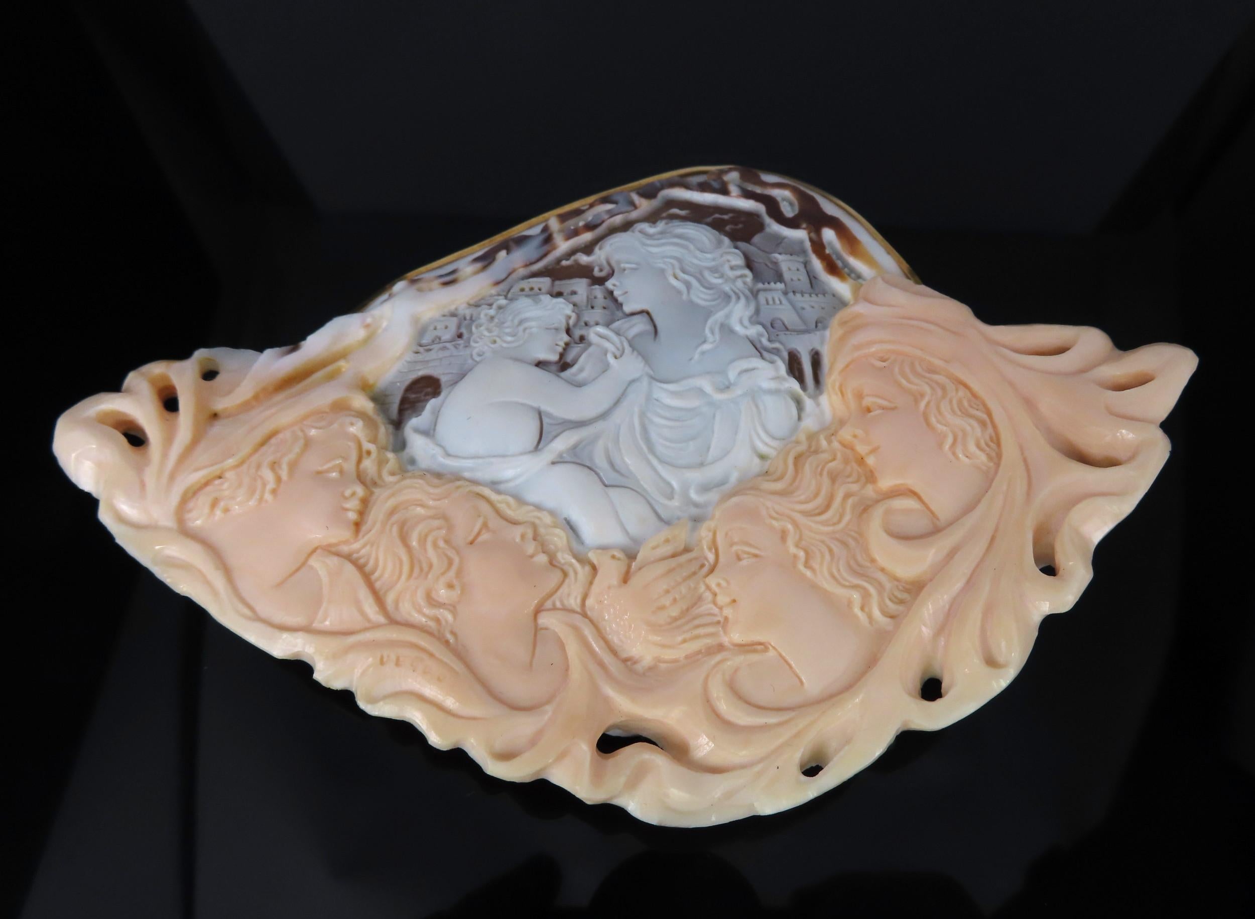 Gigantic Masterpiece 4x5.5 Inch Shell Cameo 18K Yellow Gold Pendant Brooch 110g