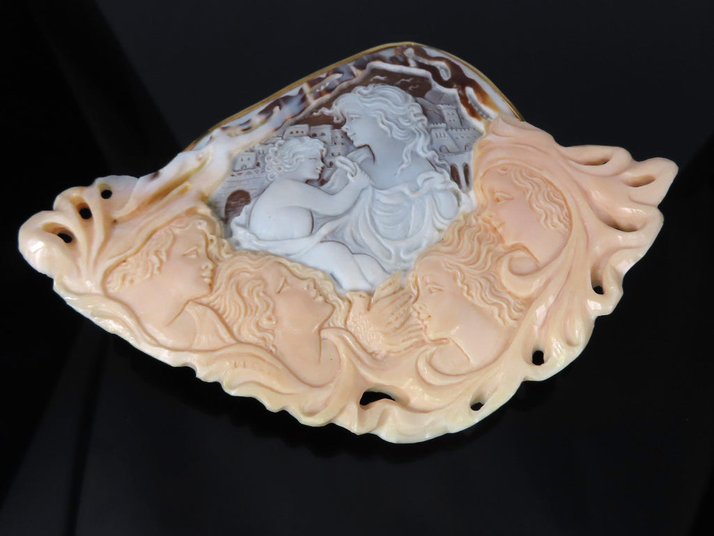 Gigantic Masterpiece 4x5.5 Inch Shell Cameo 18K Yellow Gold Pendant Brooch 110g