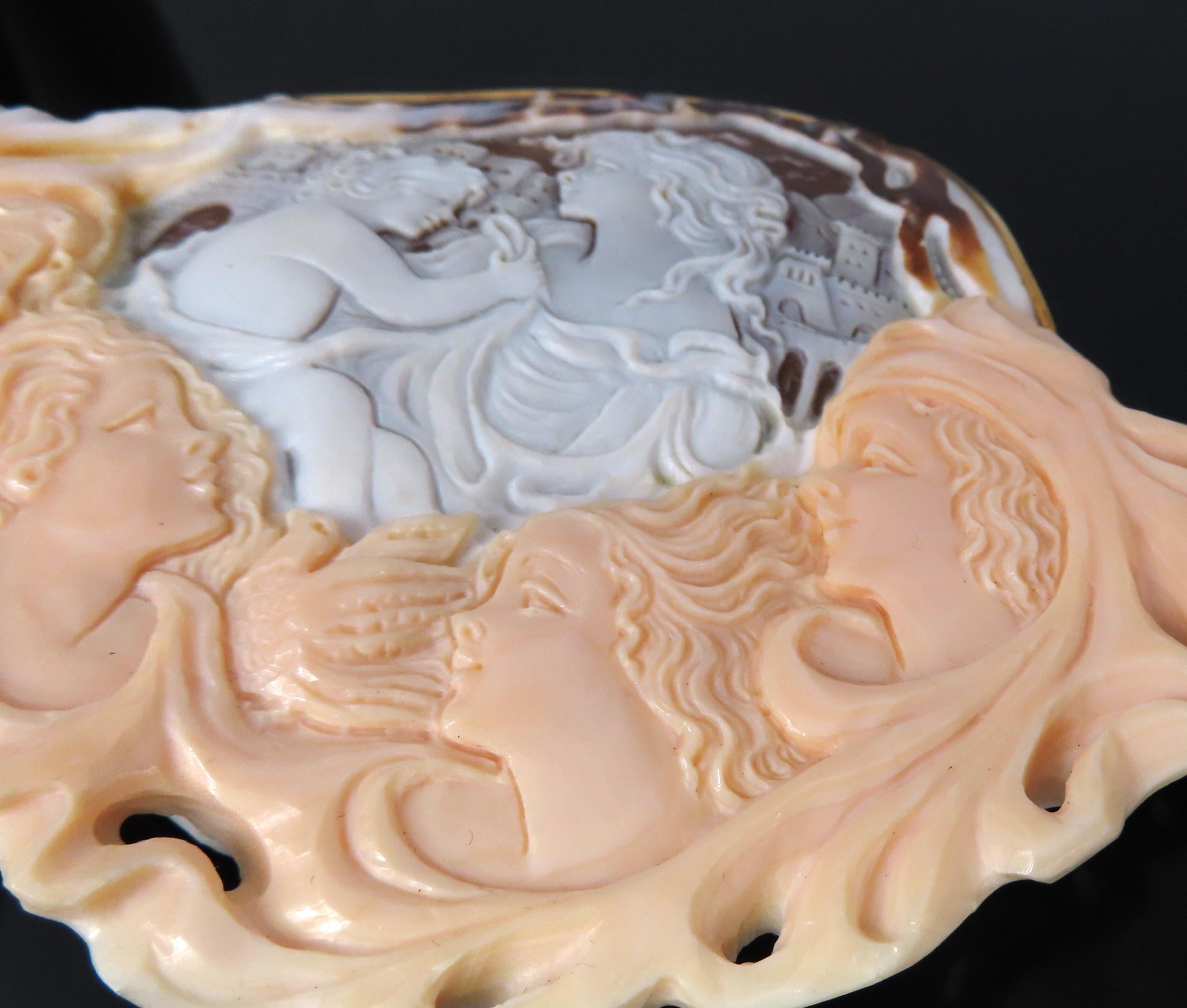 Gigantic Masterpiece 4x5.5 Inch Shell Cameo 18K Yellow Gold Pendant Brooch 110g