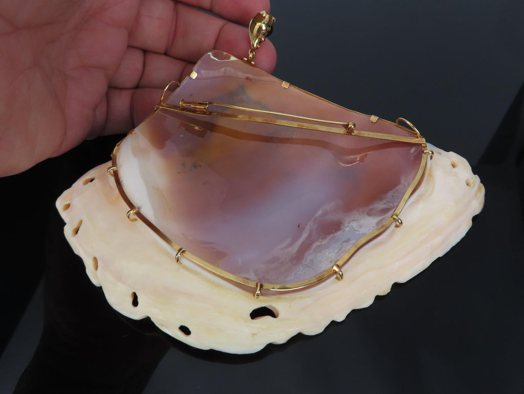 Gigantic Masterpiece 4x5.5 Inch Shell Cameo 18K Yellow Gold Pendant Brooch 110g