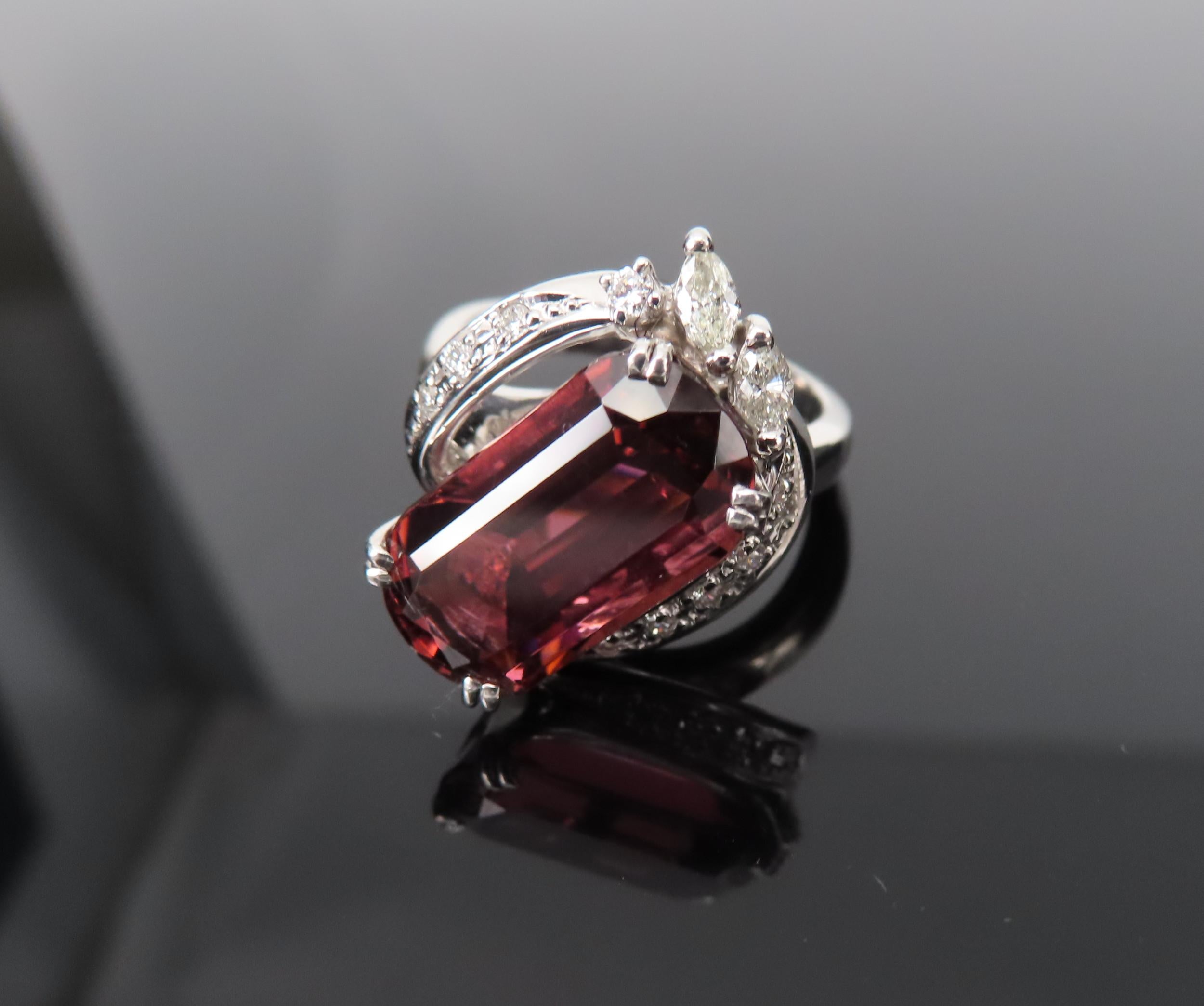 Unique 6.19ct Natural Rubellite 0.23ct Diamond Platinum Free Form Ring Size 5.5
