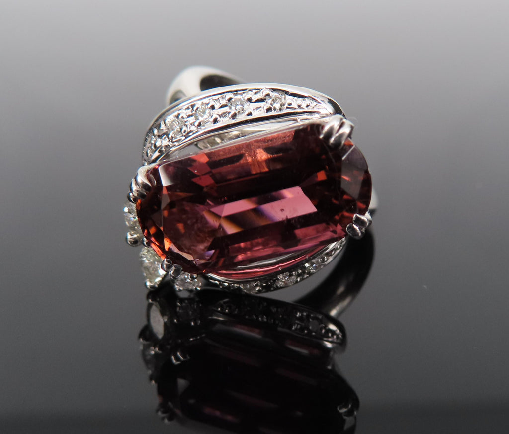Unique 6.19ct Natural Rubellite 0.23ct Diamond Platinum Free Form Ring Size 5.5