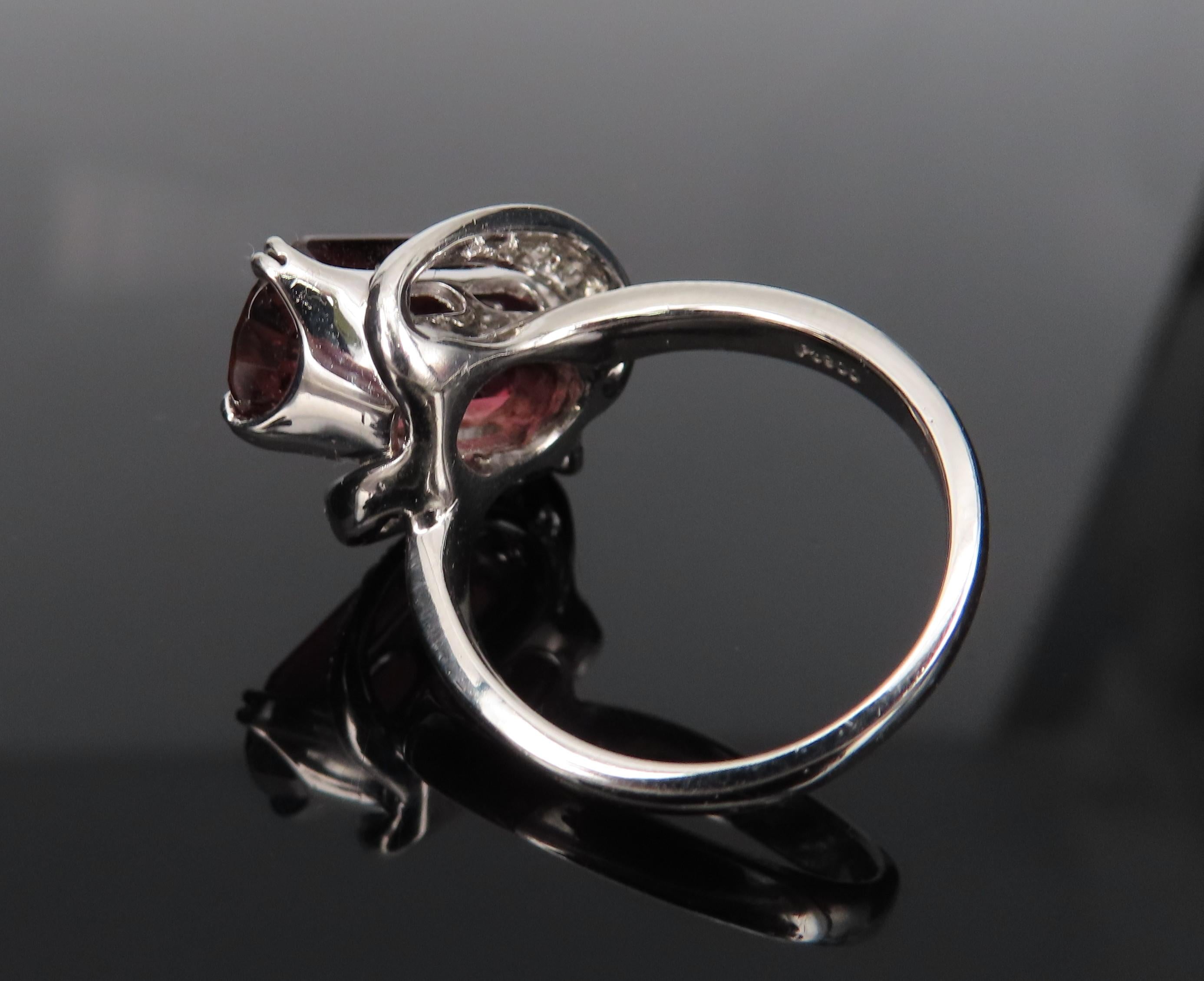 Unique 6.19ct Natural Rubellite 0.23ct Diamond Platinum Free Form Ring Size 5.5