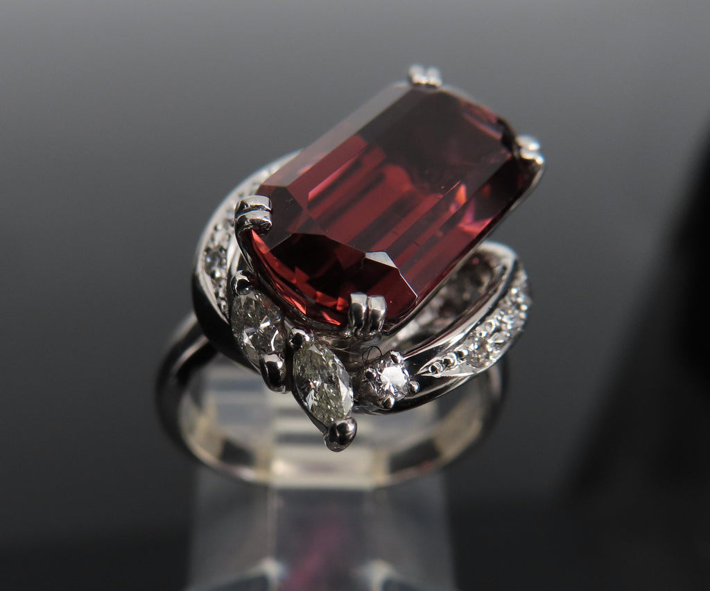 Unique 6.19ct Natural Rubellite 0.23ct Diamond Platinum Free Form Ring Size 5.5
