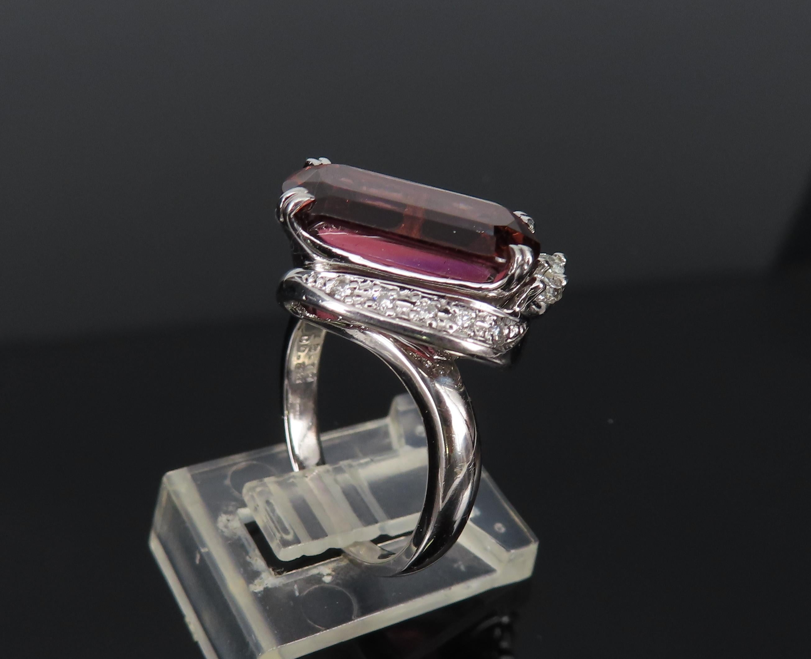 Unique 6.19ct Natural Rubellite 0.23ct Diamond Platinum Free Form Ring Size 5.5
