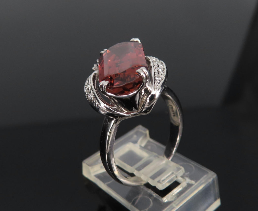 Unique 6.19ct Natural Rubellite 0.23ct Diamond Platinum Free Form Ring Size 5.5