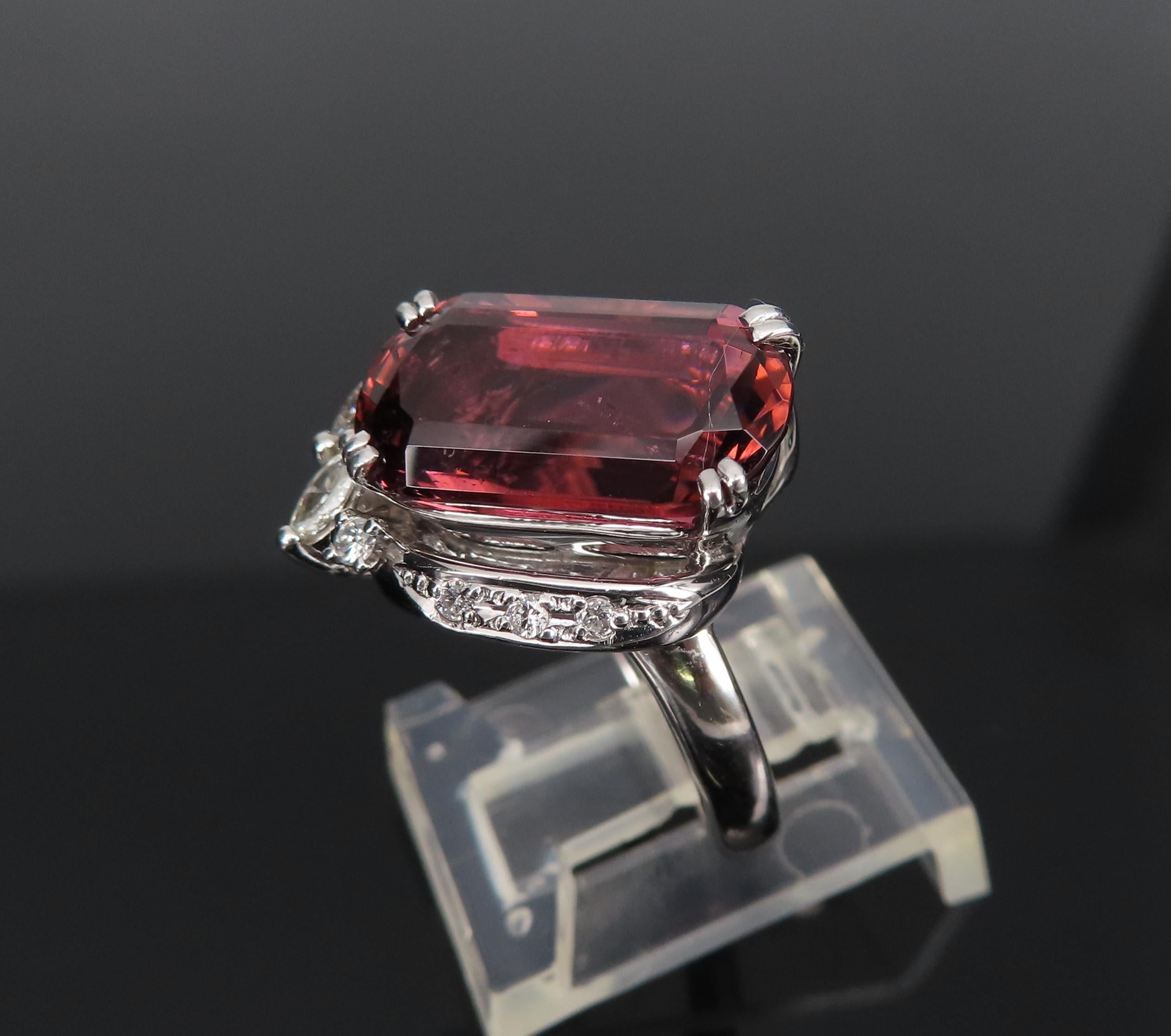 Unique 6.19ct Natural Rubellite 0.23ct Diamond Platinum Free Form Ring Size 5.5