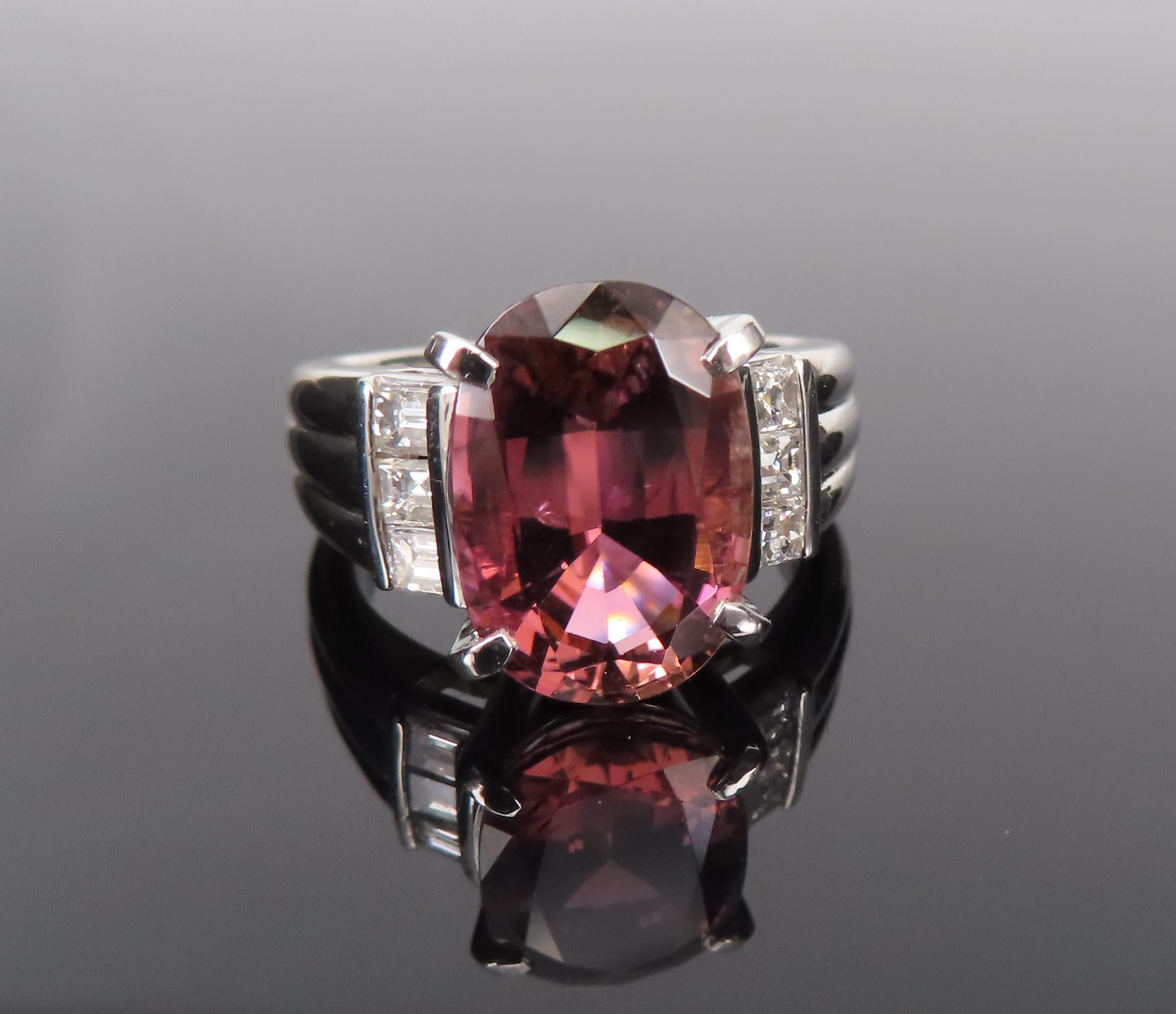 Fine 4.58ct Pink Tourmaline & 0.44ct Asscher Cut Diamond Platinum Ring Size 6