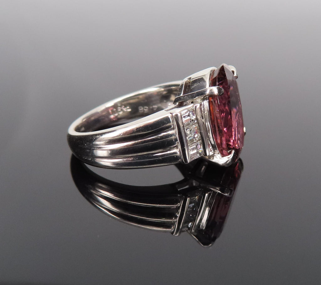 Fine 4.58ct Pink Tourmaline & 0.44ct Asscher Cut Diamond Platinum Ring Size 6